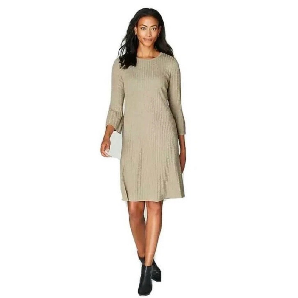 Christian Siriano For J Jill Gray Shimmer Gold Ribbed Sweater Dress Size Medium